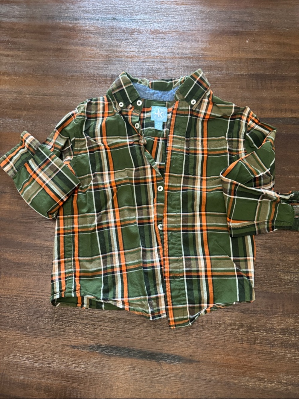 JK Designs Green and Orange Plaid Button-Down Shirt